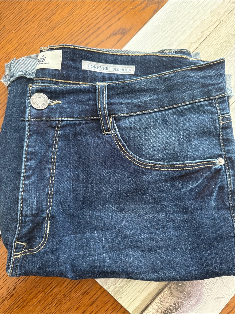 Forever 21 Women’s Dark Blue High-Rise Bermuda Jeans
